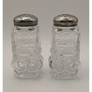 Mosser Glass Crystal Opalescent‎ Salt Pepper Shaker Eye Winker Pattern